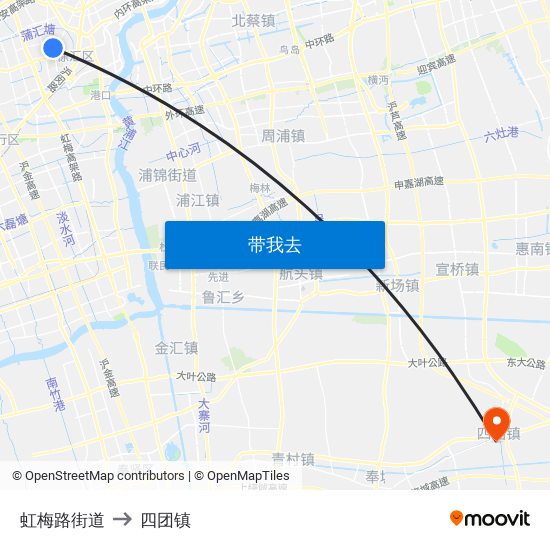 虹梅路街道 to 四团镇 map