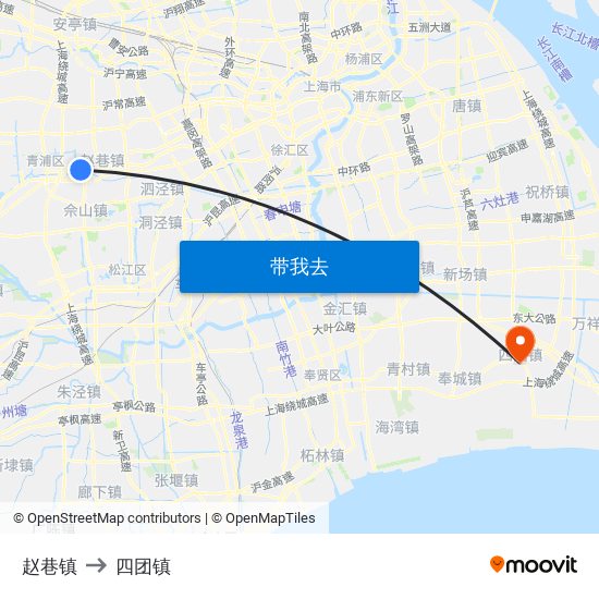 赵巷镇 to 四团镇 map