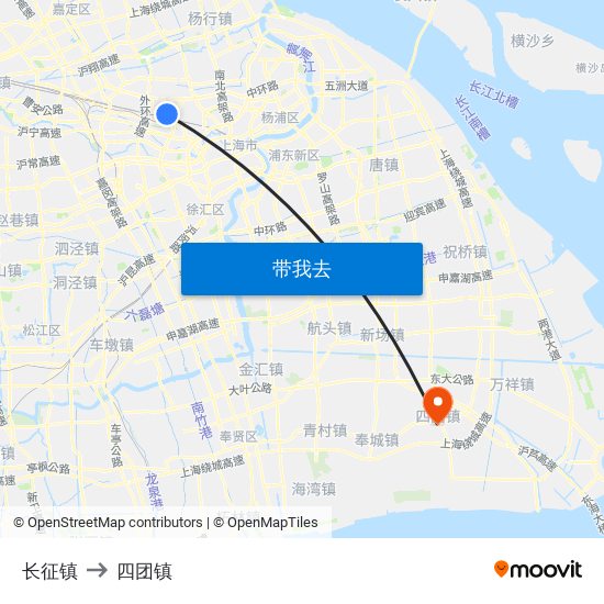 长征镇 to 四团镇 map