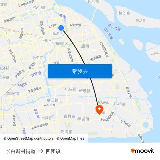 长白新村街道 to 四团镇 map