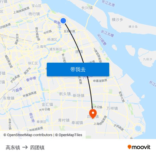 高东镇 to 四团镇 map