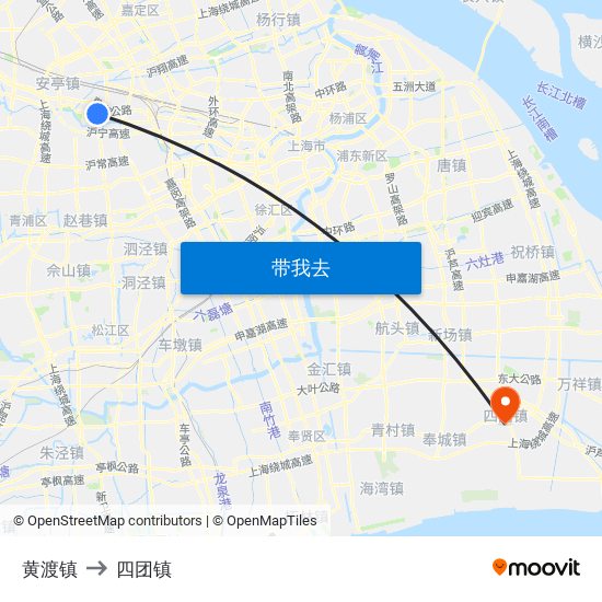黄渡镇 to 四团镇 map