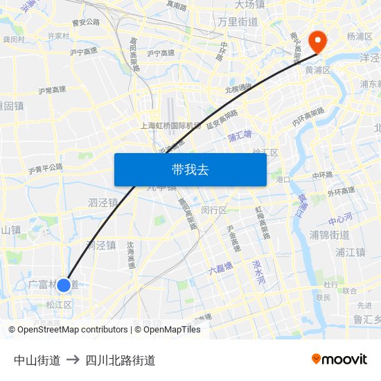 中山街道 to 四川北路街道 map