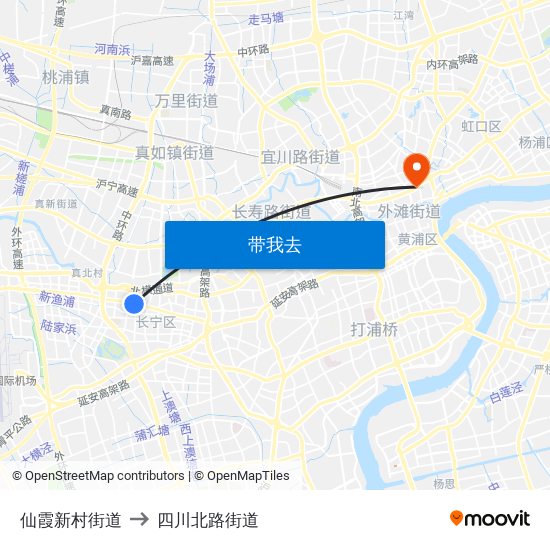 仙霞新村街道 to 四川北路街道 map