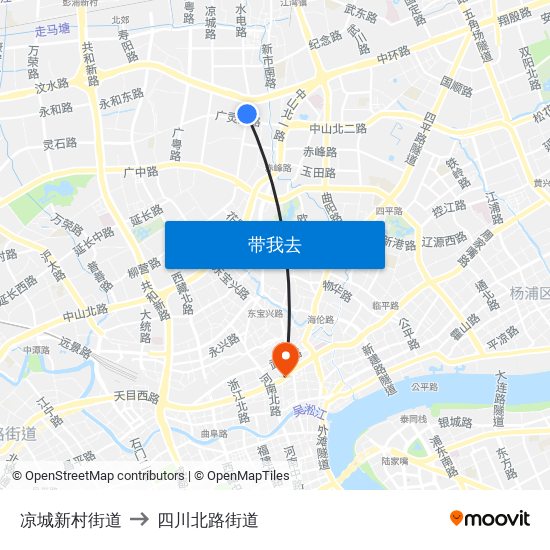 凉城新村街道 to 四川北路街道 map