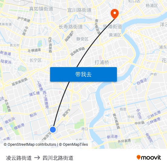 凌云路街道 to 四川北路街道 map