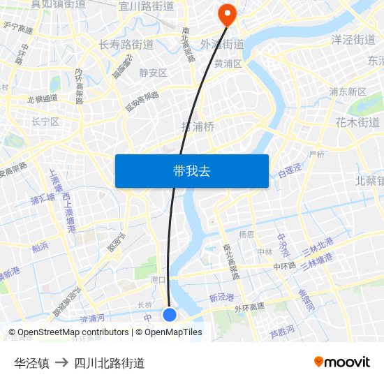 华泾镇 to 四川北路街道 map