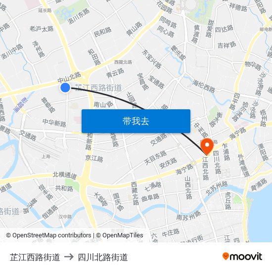 芷江西路街道 to 四川北路街道 map