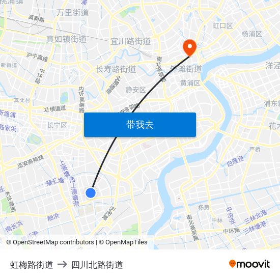 虹梅路街道 to 四川北路街道 map