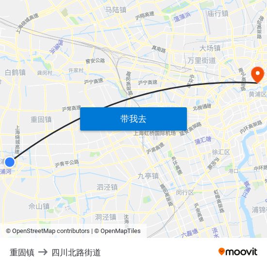 重固镇 to 四川北路街道 map