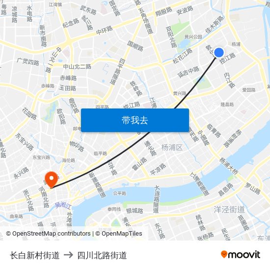 长白新村街道 to 四川北路街道 map