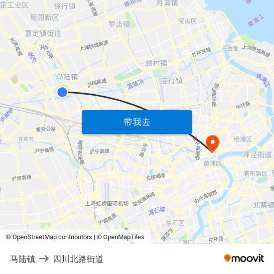 马陆镇 to 四川北路街道 map