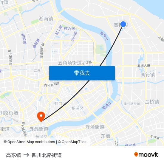 高东镇 to 四川北路街道 map