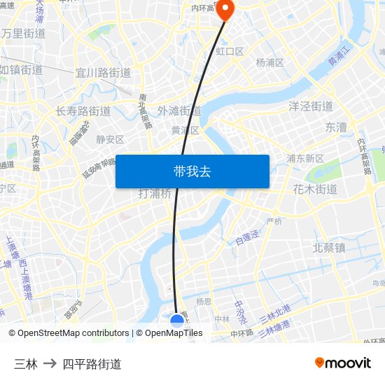 三林 to 四平路街道 map