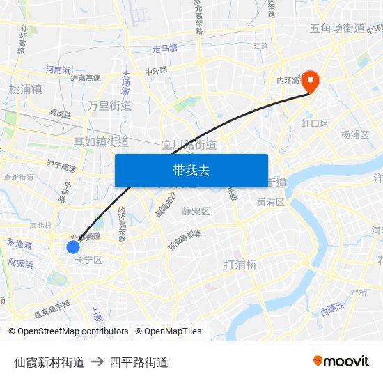 仙霞新村街道 to 四平路街道 map