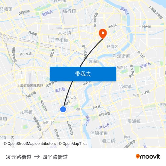 凌云路街道 to 四平路街道 map