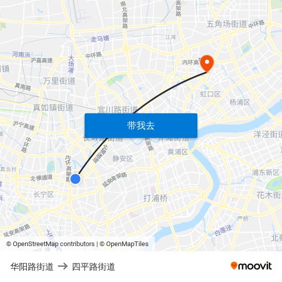 华阳路街道 to 四平路街道 map