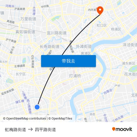 虹梅路街道 to 四平路街道 map