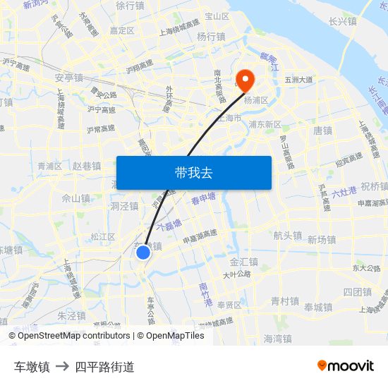 车墩镇 to 四平路街道 map