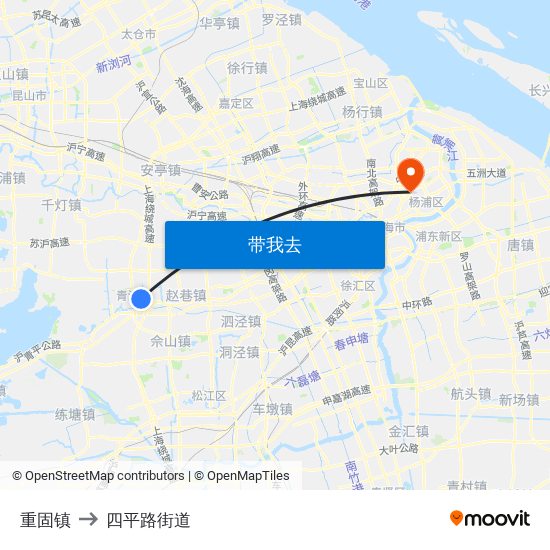 重固镇 to 四平路街道 map