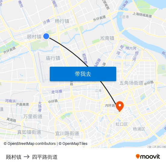 顾村镇 to 四平路街道 map