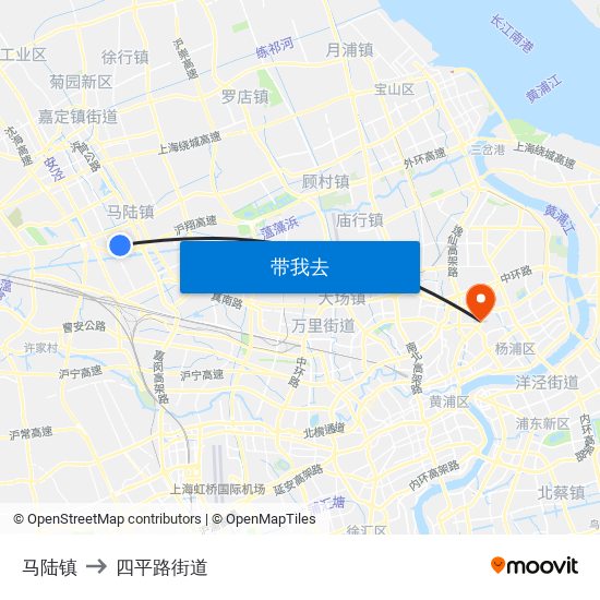 马陆镇 to 四平路街道 map