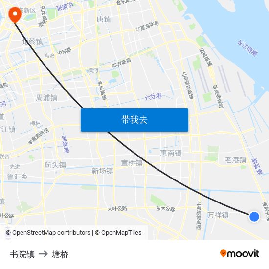 书院镇 to 塘桥 map