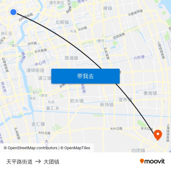 天平路街道 to 大团镇 map