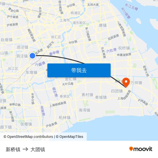 新桥镇 to 大团镇 map