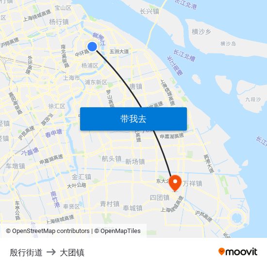 殷行街道 to 大团镇 map
