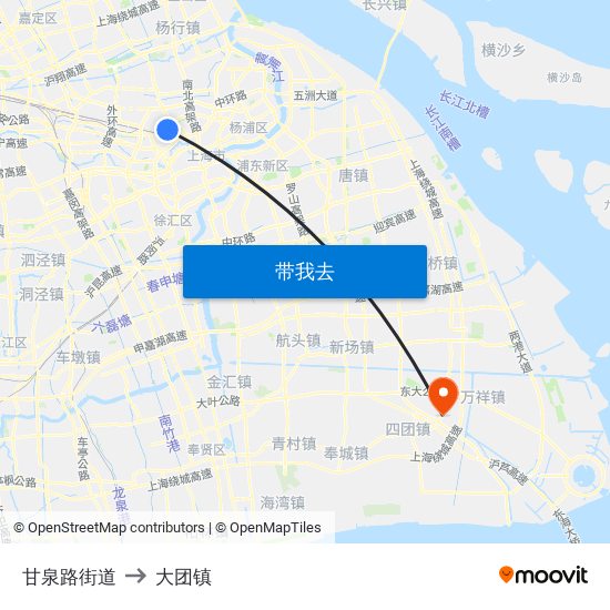 甘泉路街道 to 大团镇 map