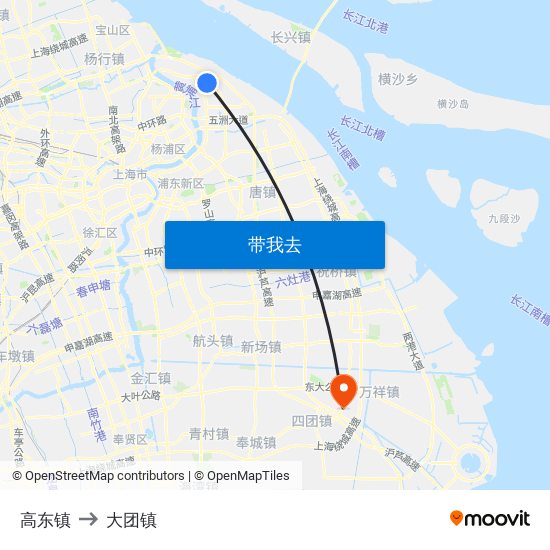 高东镇 to 大团镇 map