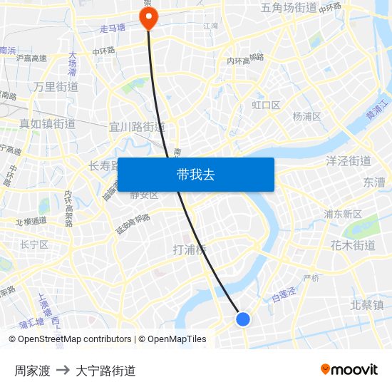 周家渡 to 大宁路街道 map