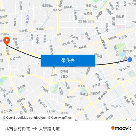 延吉新村街道 to 大宁路街道 map