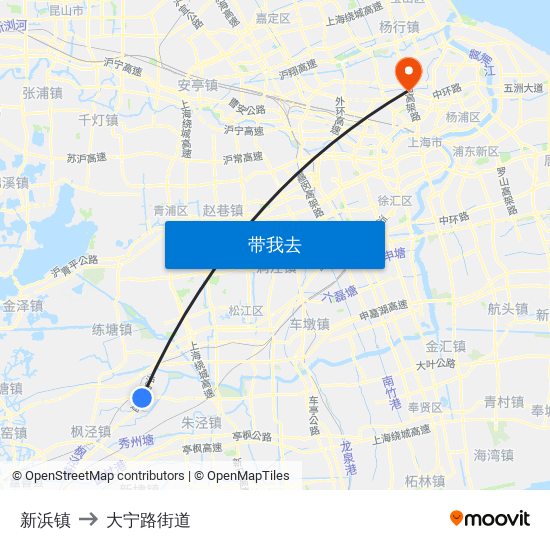 新浜镇 to 大宁路街道 map