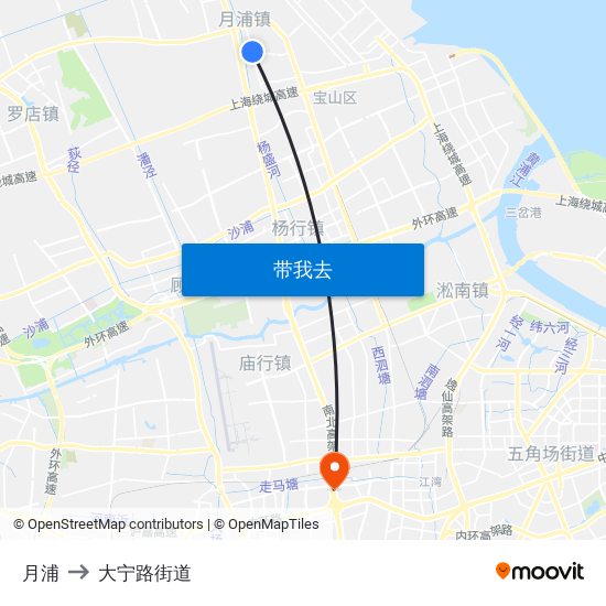 月浦 to 大宁路街道 map