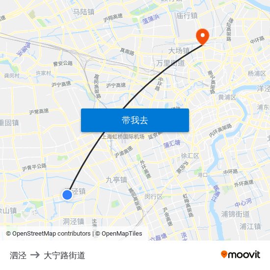 泗泾 to 大宁路街道 map