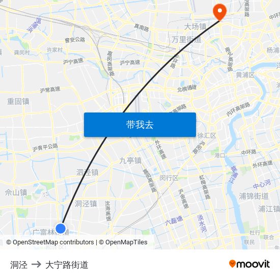 洞泾 to 大宁路街道 map