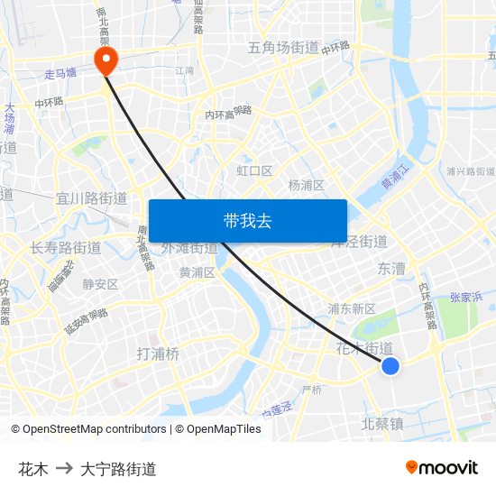 花木 to 大宁路街道 map