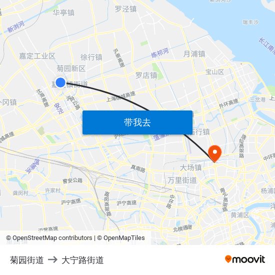 菊园街道 to 大宁路街道 map