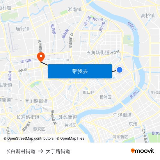 长白新村街道 to 大宁路街道 map