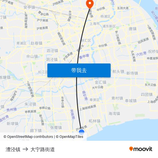 漕泾镇 to 大宁路街道 map