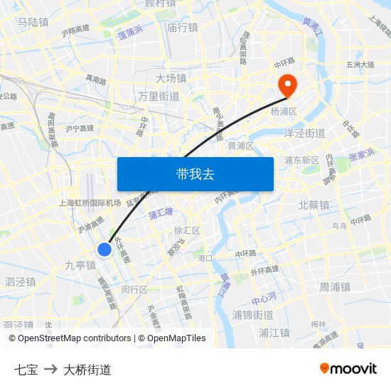 七宝 to 大桥街道 map