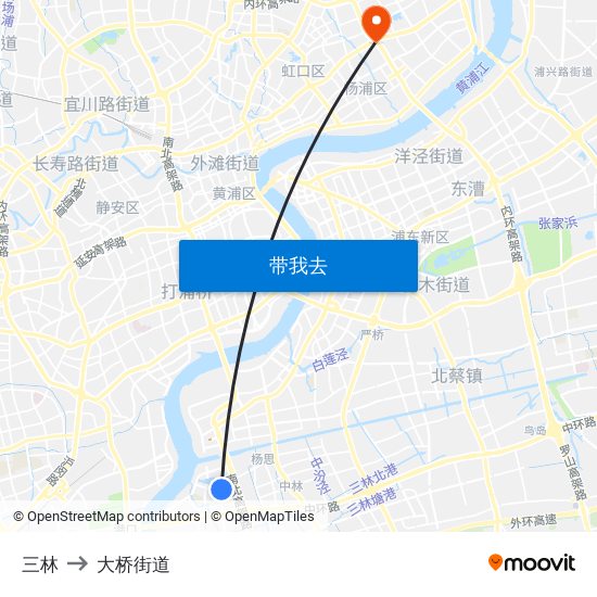 三林 to 大桥街道 map