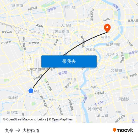 九亭 to 大桥街道 map