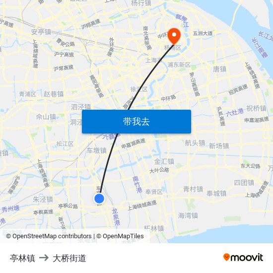 亭林镇 to 大桥街道 map