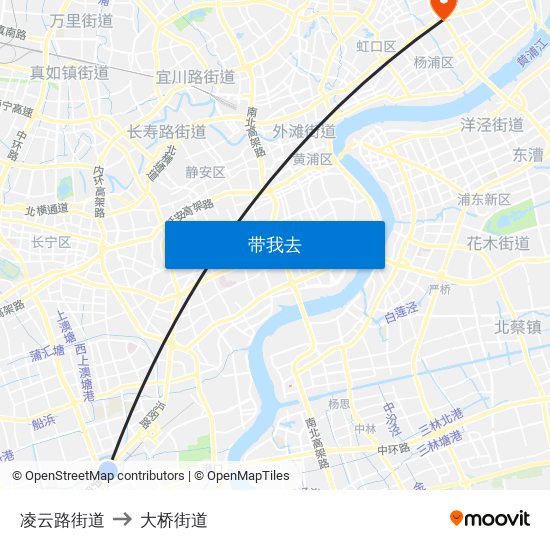 凌云路街道 to 大桥街道 map