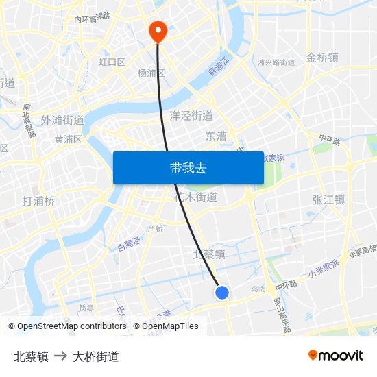 北蔡镇 to 大桥街道 map