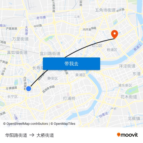 华阳路街道 to 大桥街道 map