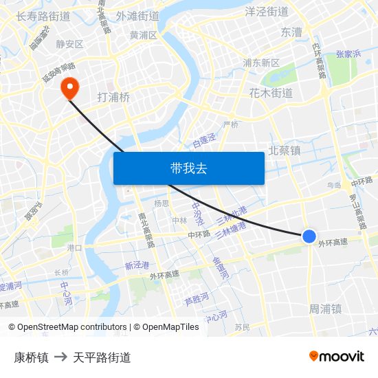 康桥镇 to 天平路街道 map